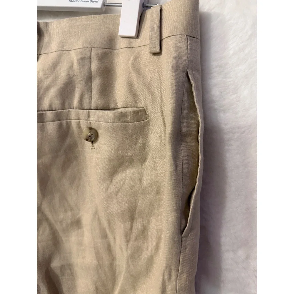 Mens Tan Linen Blend Dress Pants Khaki Straight Leg Trousers Size 34x26 Summer